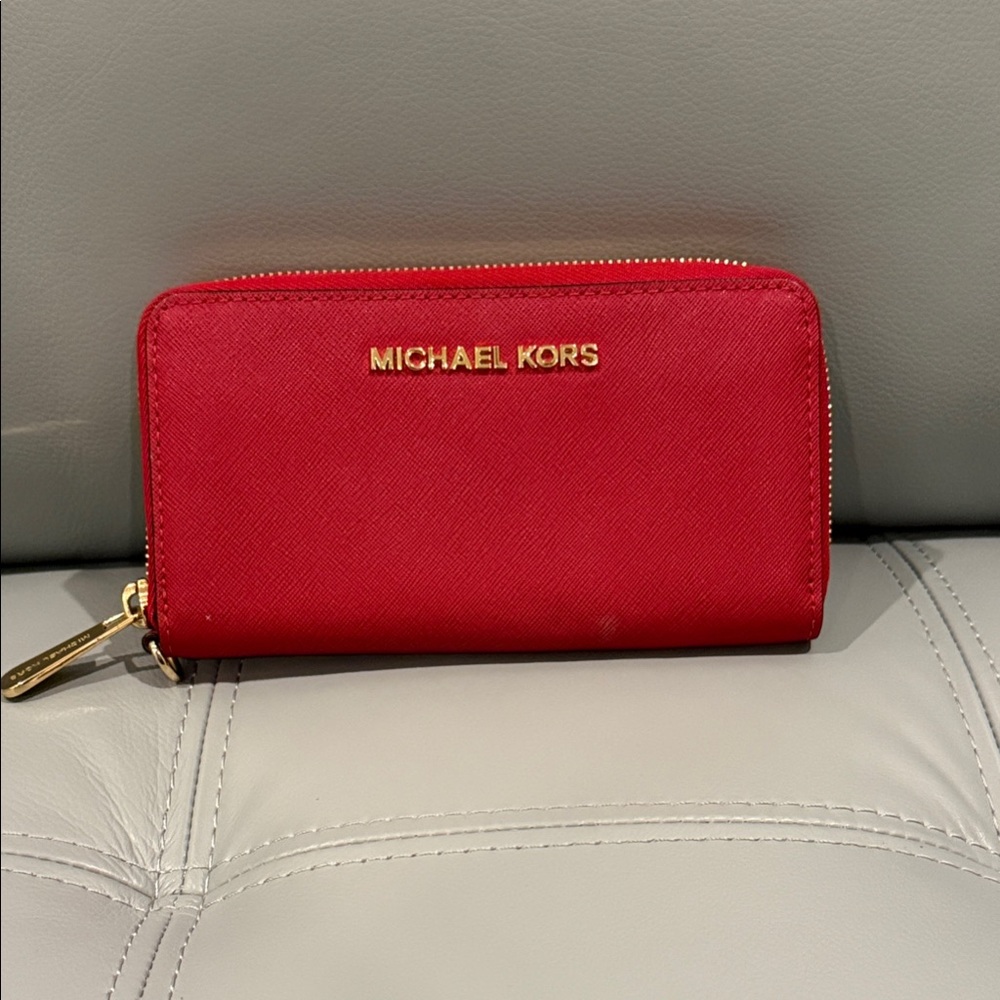 Michael Kors Red Wallet with Gold Accents